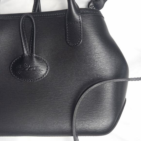 Longchamp Leather Crossbody Bag Black Minimal Parisian Chic Quiet Luxury - Picture 4 of 9
